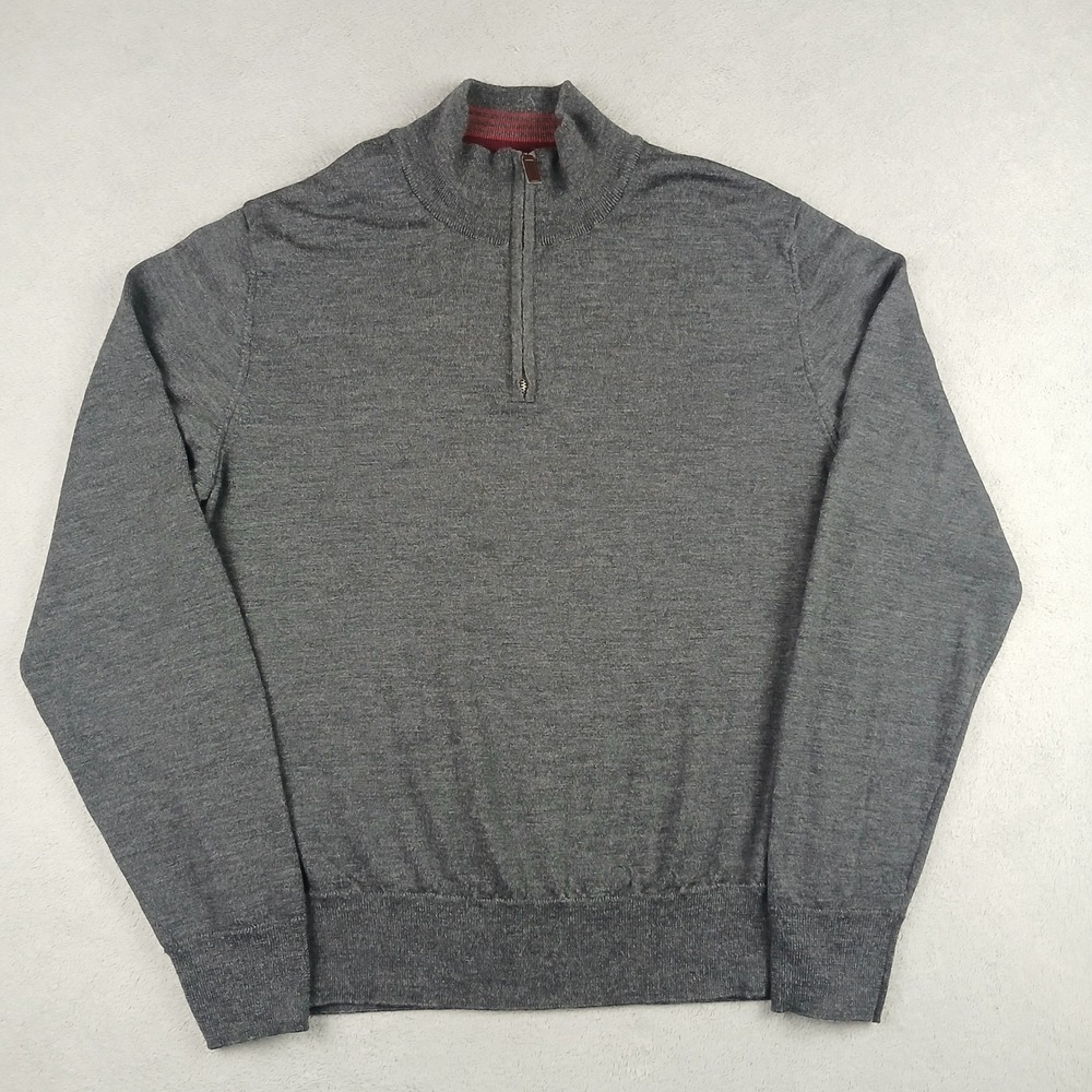 Tom James 1/4 Zip Sweater Mens Large Gray Merino Wool Made in Italy Golf Casual